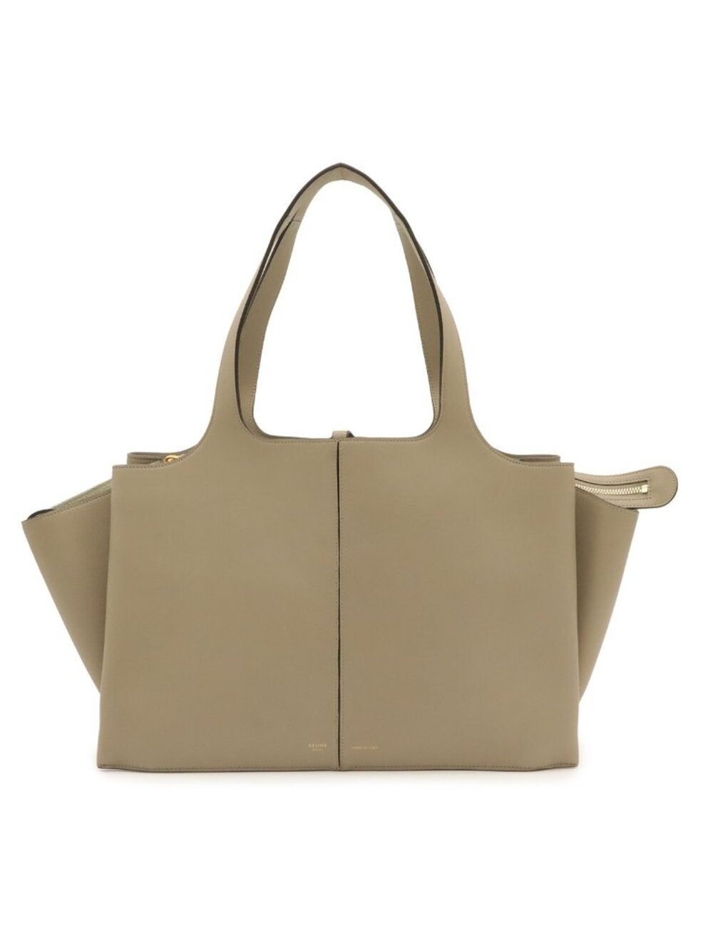 Celine Trifold Medium Tote Shoulder Bag Leather Greige Gold